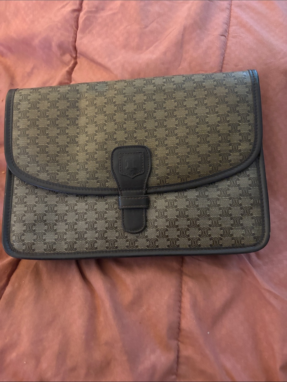 Celine Brown Black Monogram Clutch